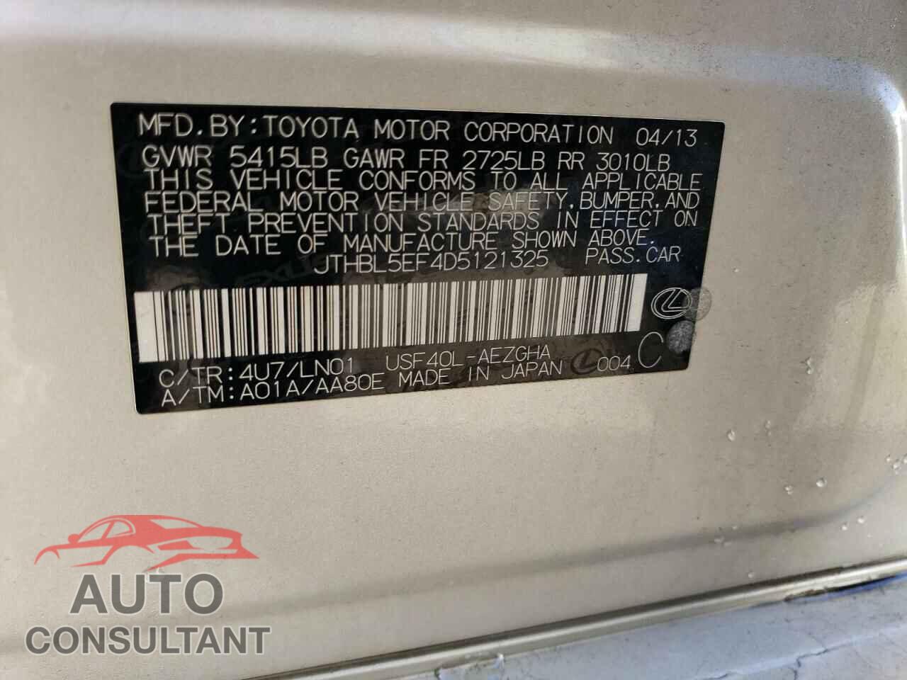 LEXUS LS460 2013 - JTHBL5EF4D5121325