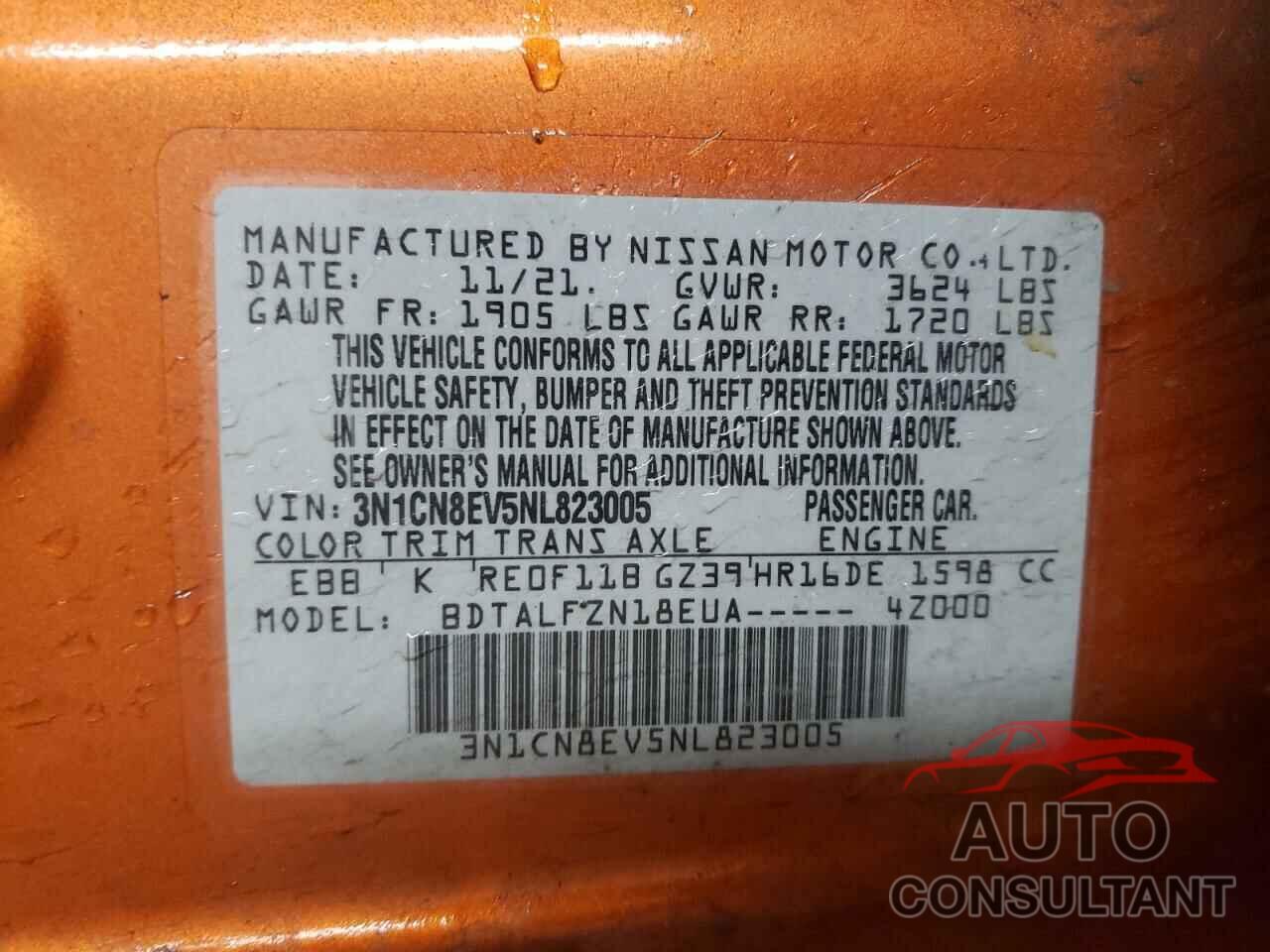 NISSAN VERSA 2022 - 3N1CN8EV5NL823005