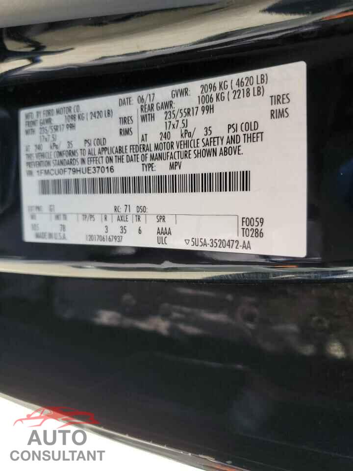 FORD ESCAPE 2017 - 1FMCU0F79HUE37016
