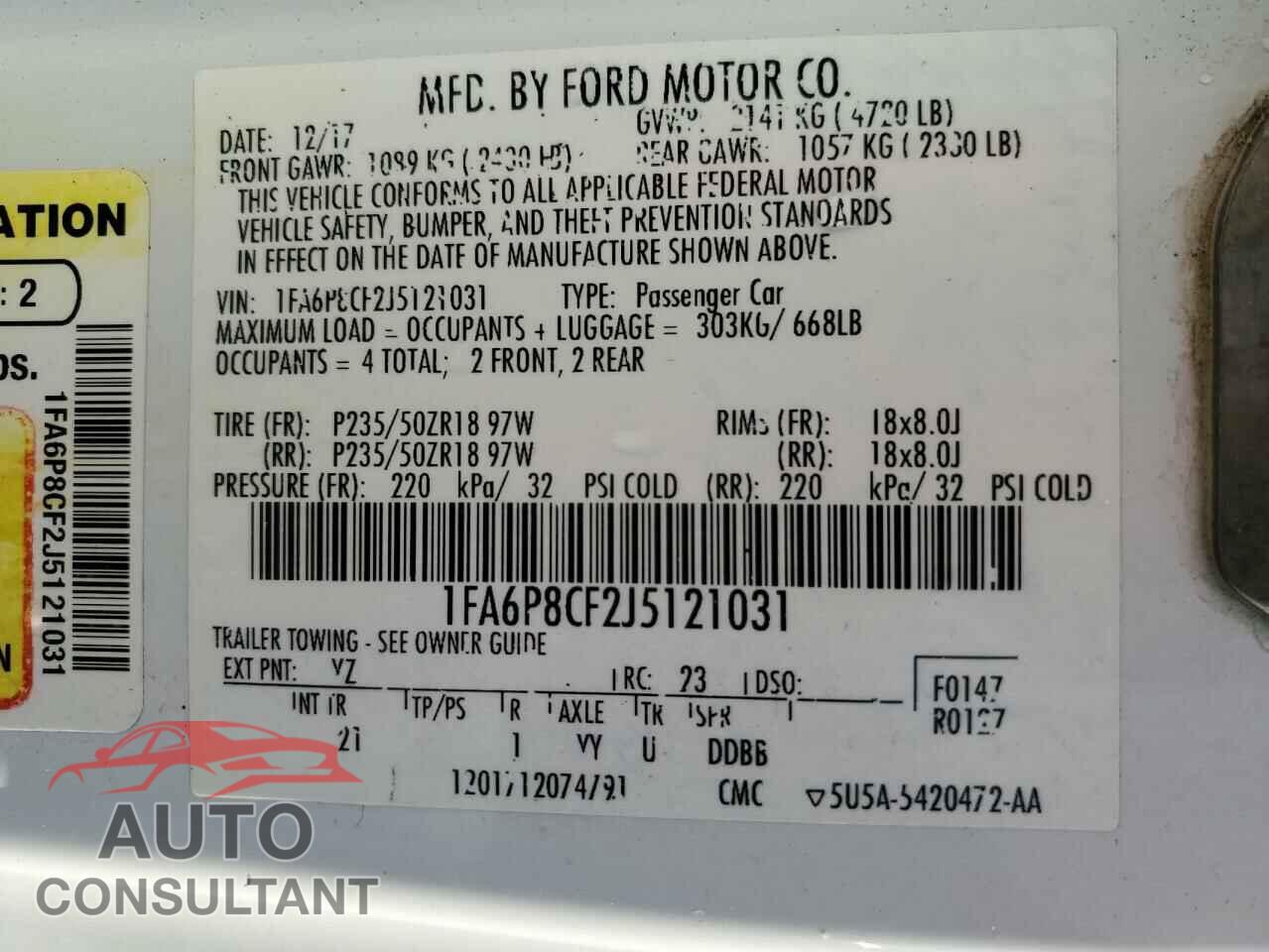 FORD MUSTANG 2018 - 1FA6P8CF2J5121031