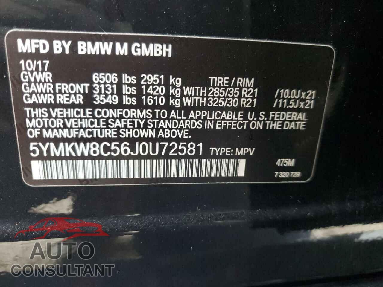 BMW X6 2018 - 5YMKW8C56J0U72581