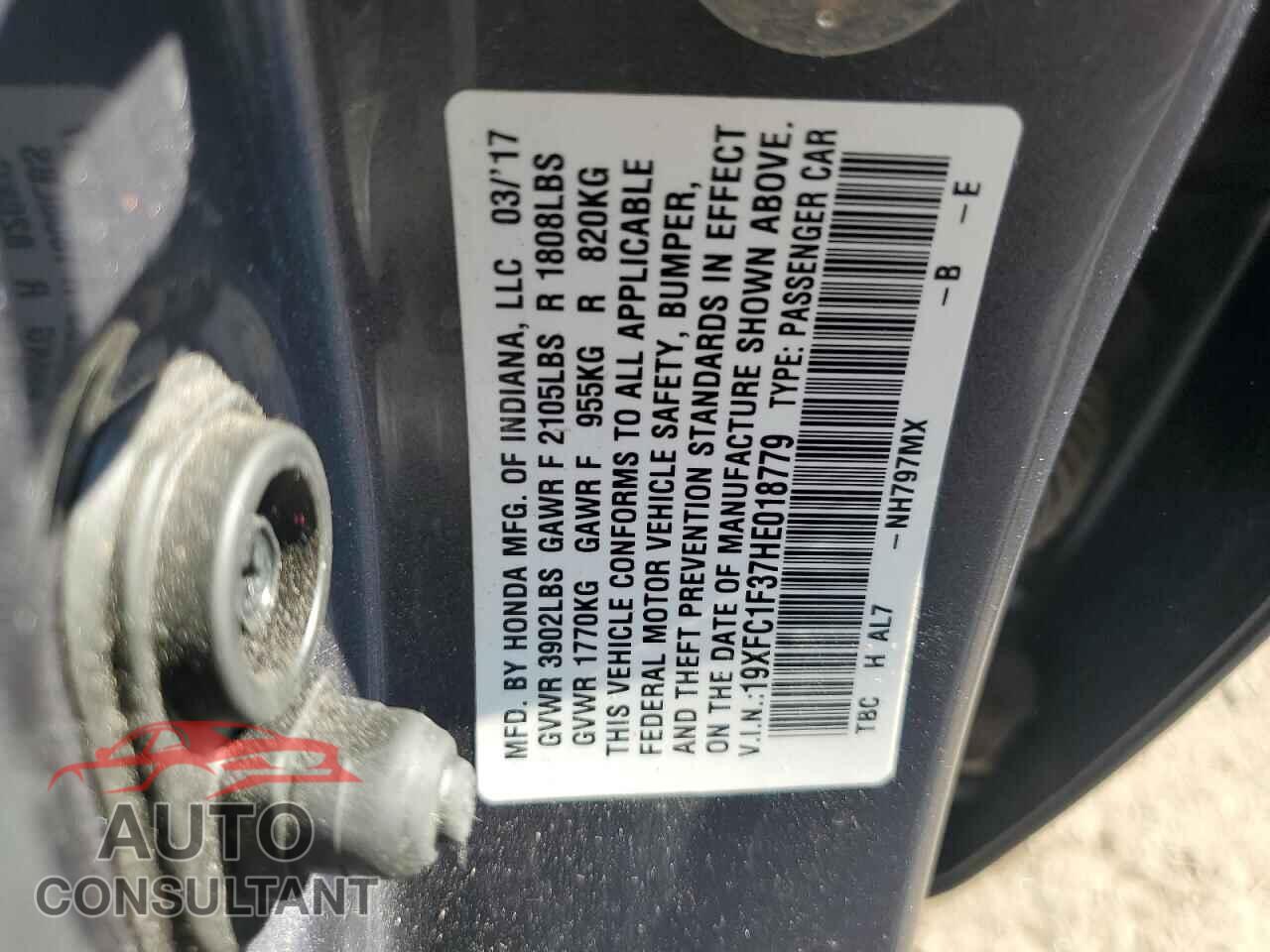 HONDA CIVIC 2017 - 19XFC1F37HE018779