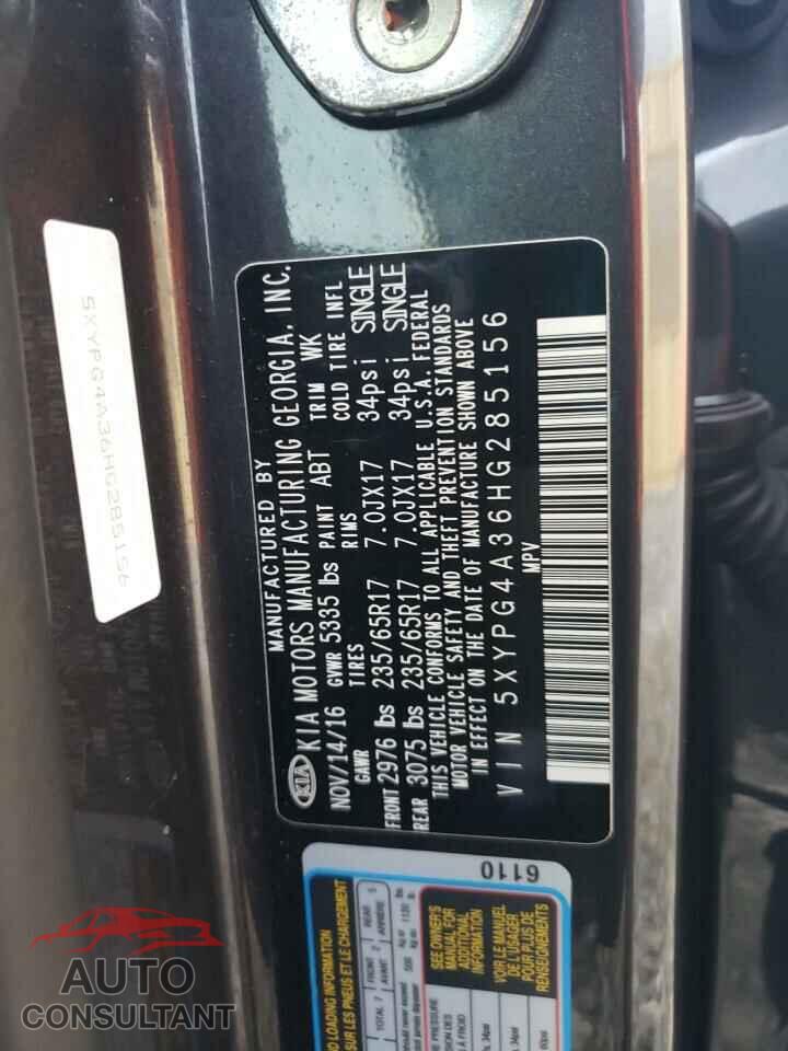 KIA SORENTO 2017 - 5XYPG4A36HG285156