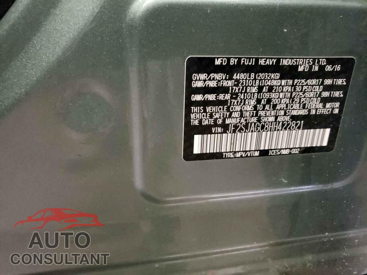 SUBARU FORESTER 2017 - JF2SJAGC8HH422821