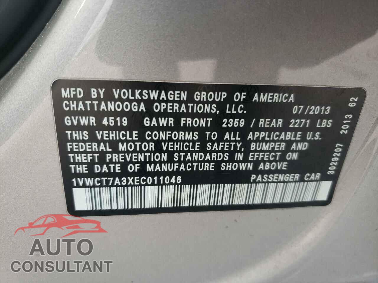 VOLKSWAGEN PASSAT 2014 - 1VWCT7A3XEC011046