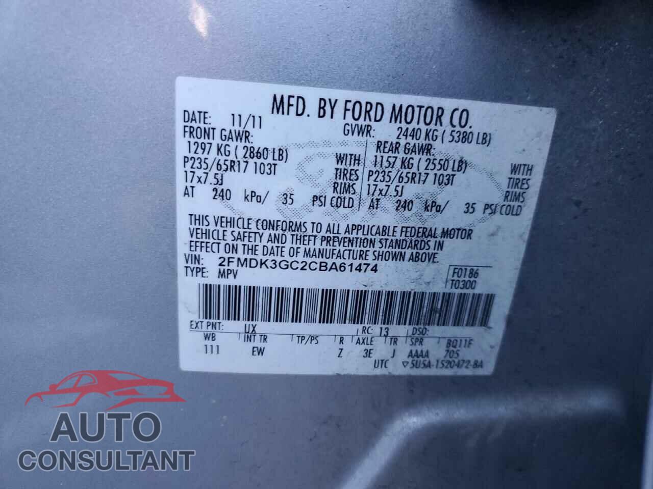 FORD EDGE 2012 - 2FMDK3GC2CBA61474