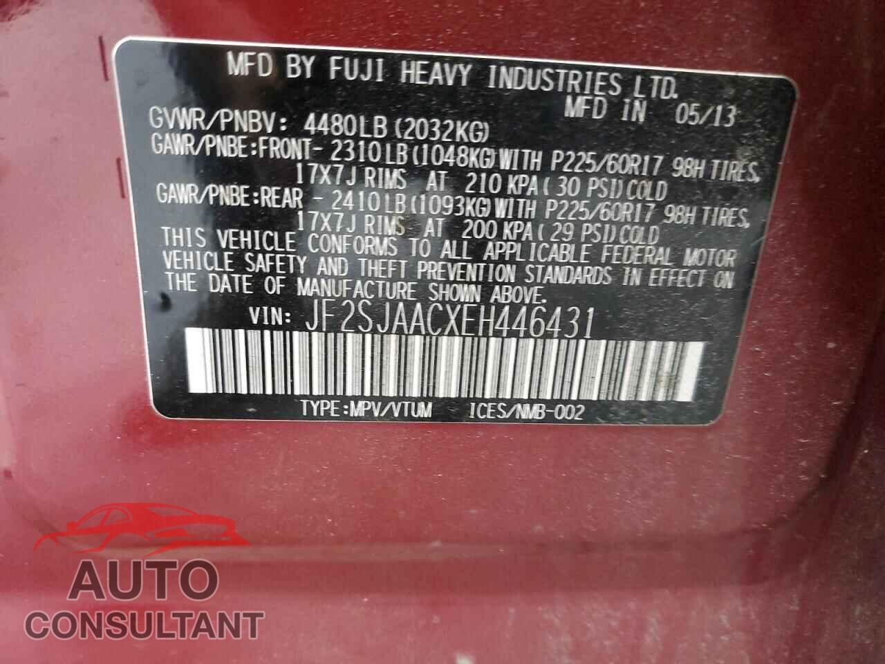 SUBARU FORESTER 2014 - JF2SJAACXEH446431