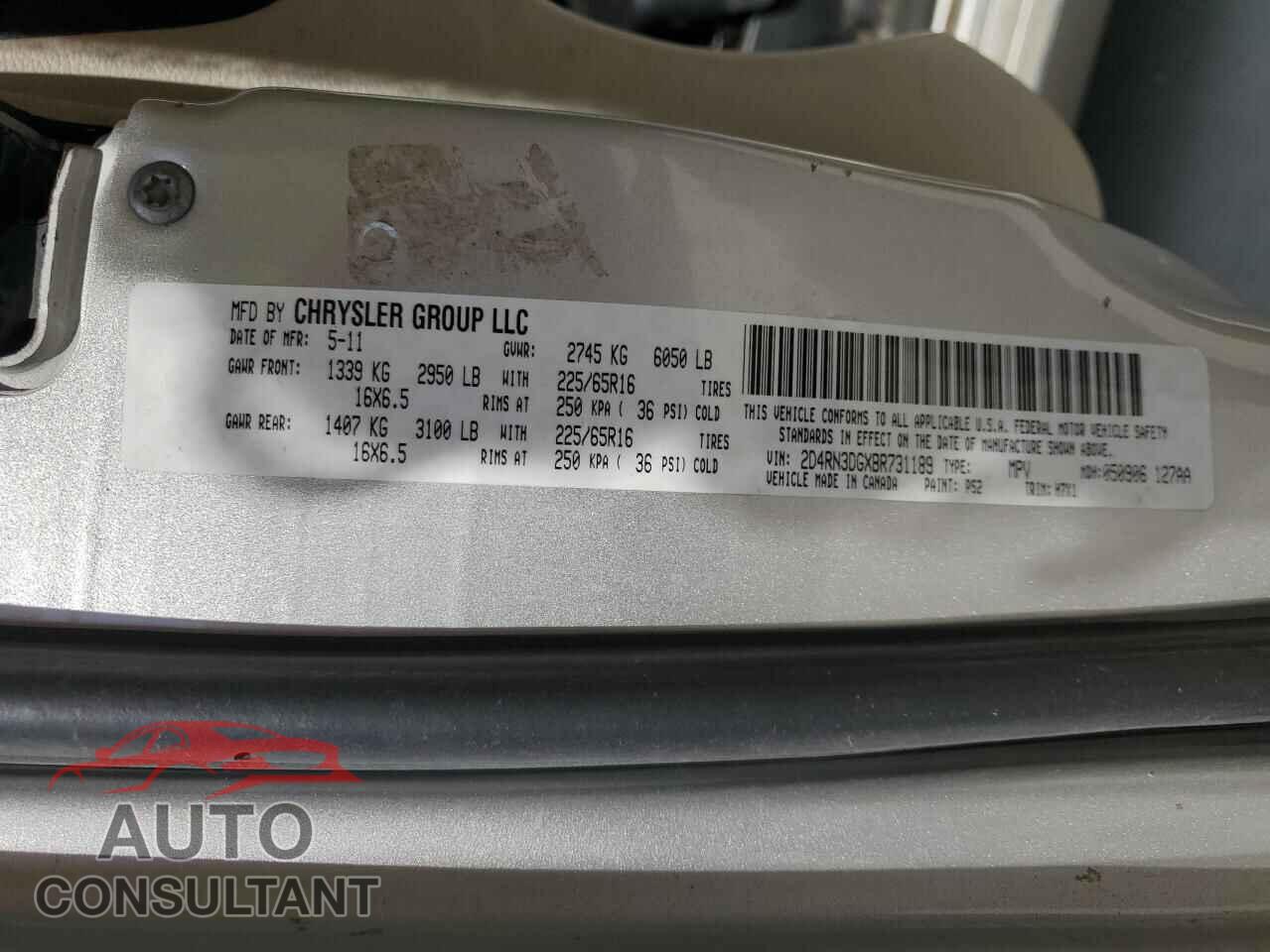 DODGE CARAVAN 2011 - 2D4RN3DGXBR731189
