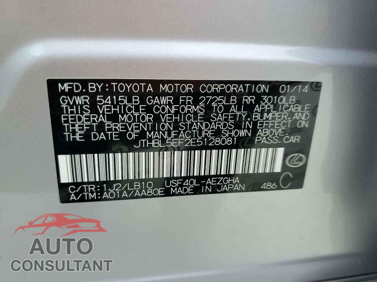 LEXUS LS460 2014 - JTHBL5EF2E5128081