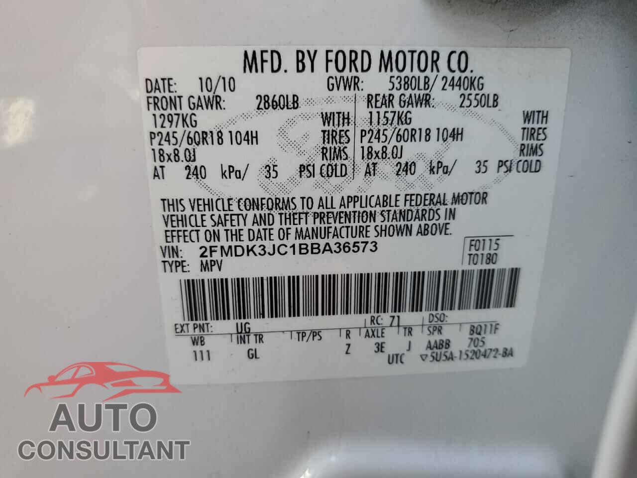 FORD EDGE 2011 - 2FMDK3JC1BBA36573