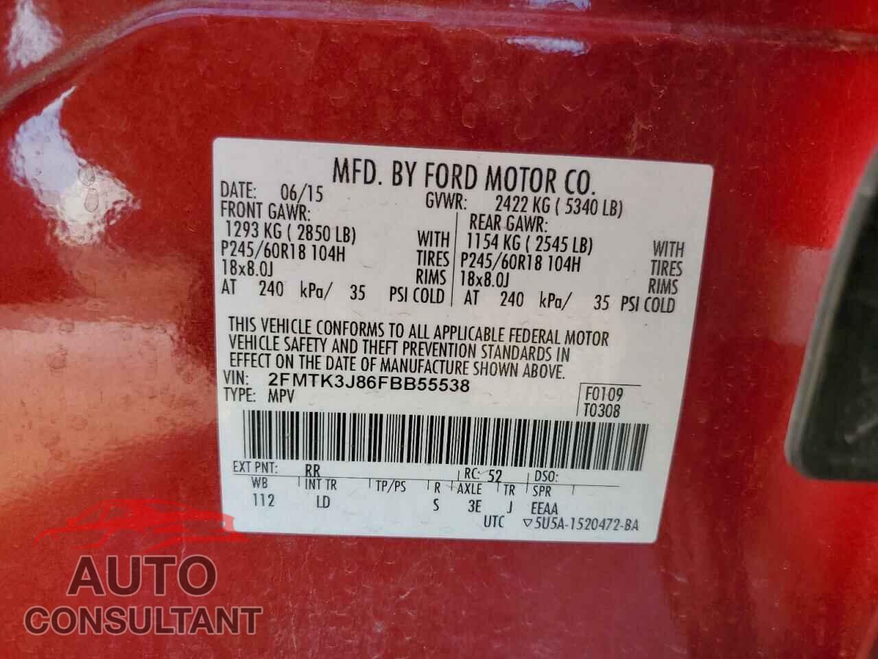 FORD EDGE 2015 - 2FMTK3J86FBB55538