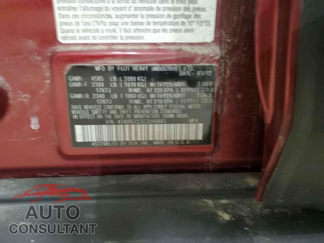 SUBARU OUTBACK 2012 - 4S4BRCCC5C3249883