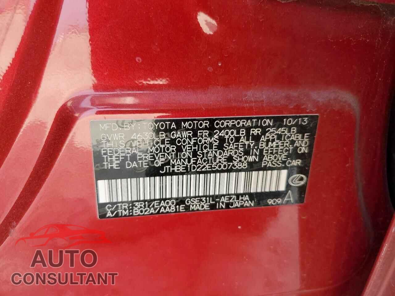 LEXUS IS 2014 - JTHBE1D22E5007388