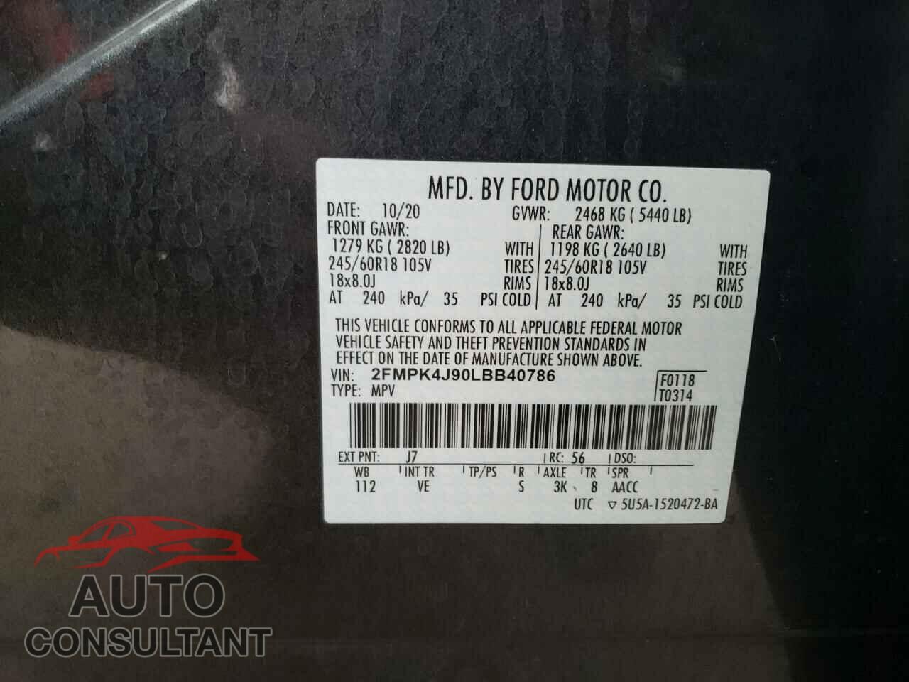 FORD EDGE 2020 - 2FMPK4J90LBB40786