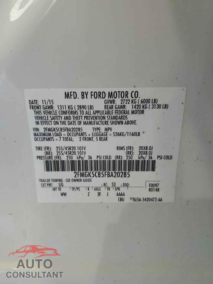 FORD FLEX 2015 - 2FMGK5C85FBA20285