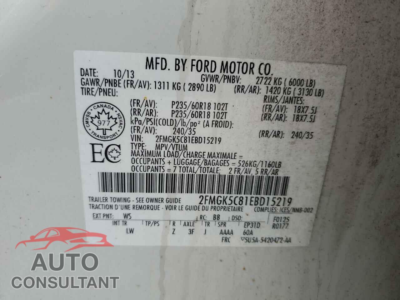 FORD FLEX 2014 - 2FMGK5C81EBD15219