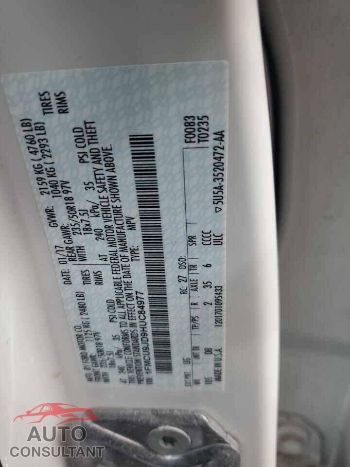 FORD ESCAPE 2017 - 1FMCU9JD9HUC84977