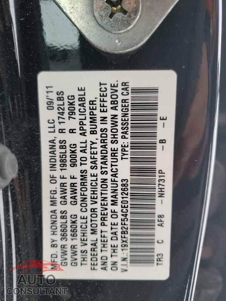 HONDA CIVIC 2012 - 19XFB2F54CE012683