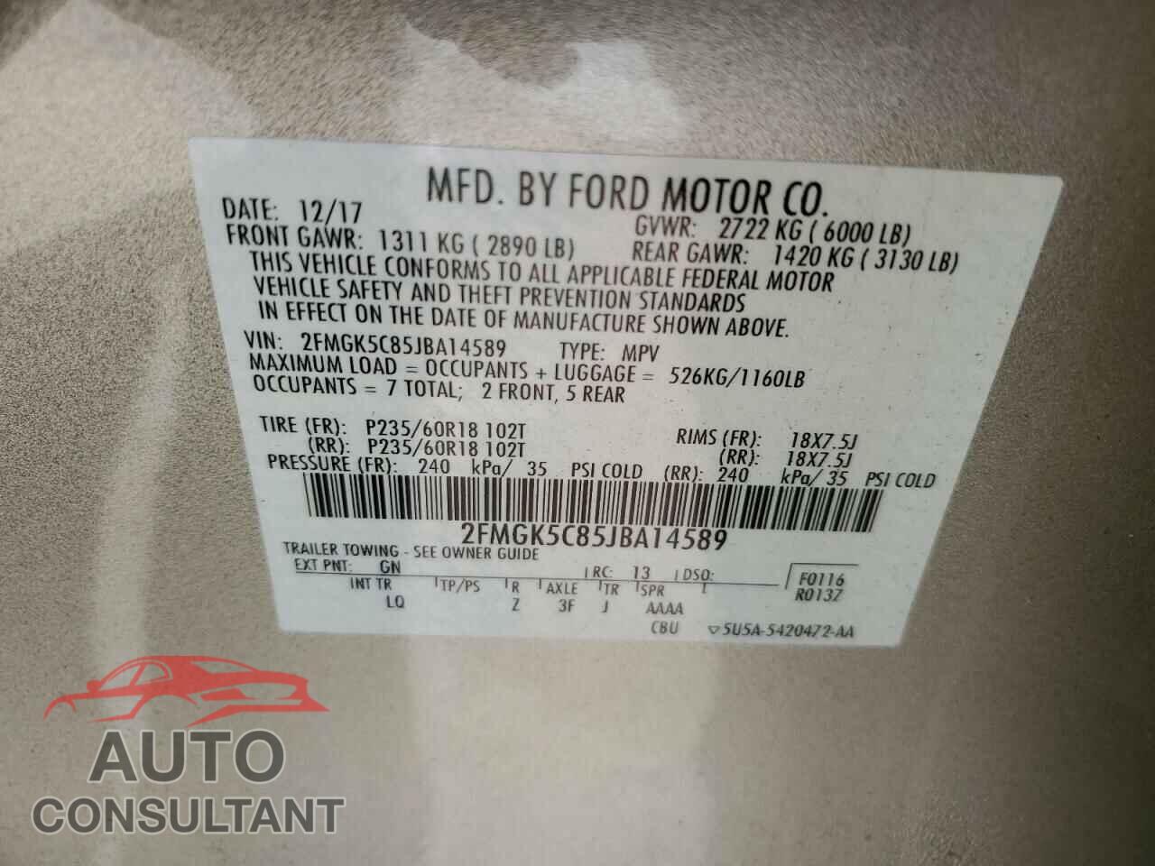 FORD FLEX 2018 - 2FMGK5C85JBA14589