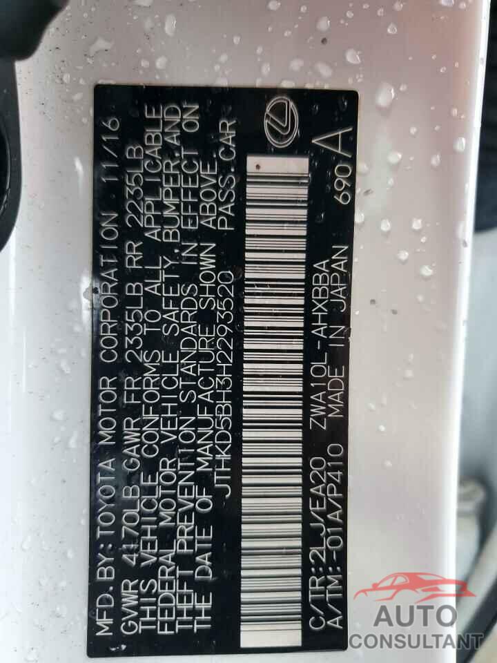 LEXUS CT 200 2017 - JTHKD5BH3H2293520