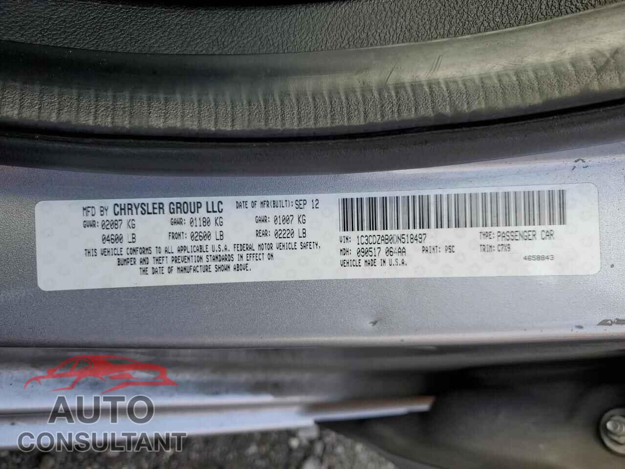 DODGE AVENGER 2013 - 1C3CDZAB0DN518497