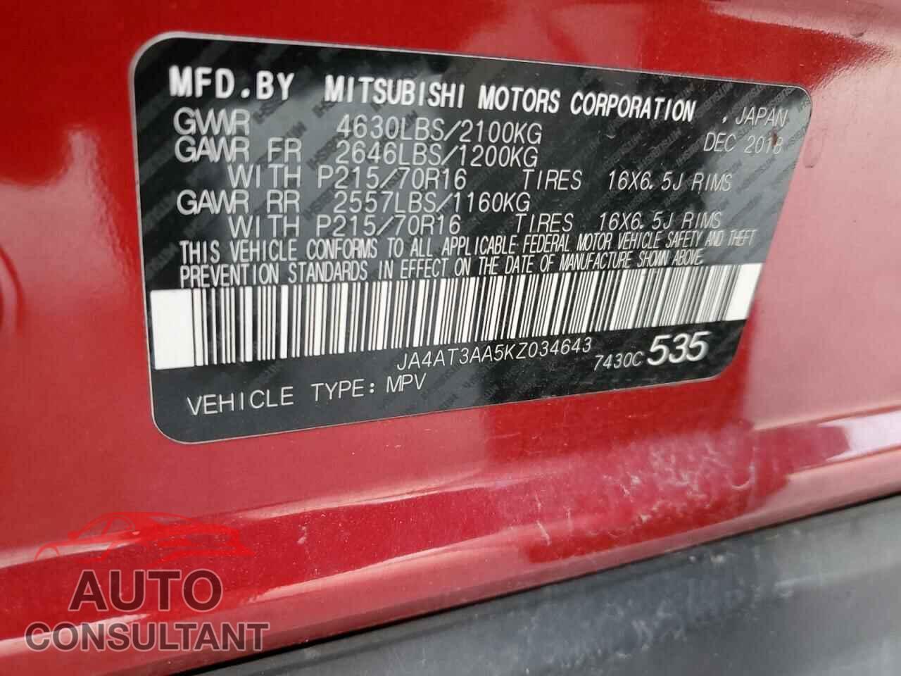 MITSUBISHI ECLIPSE 2019 - JA4AT3AA5KZ034643