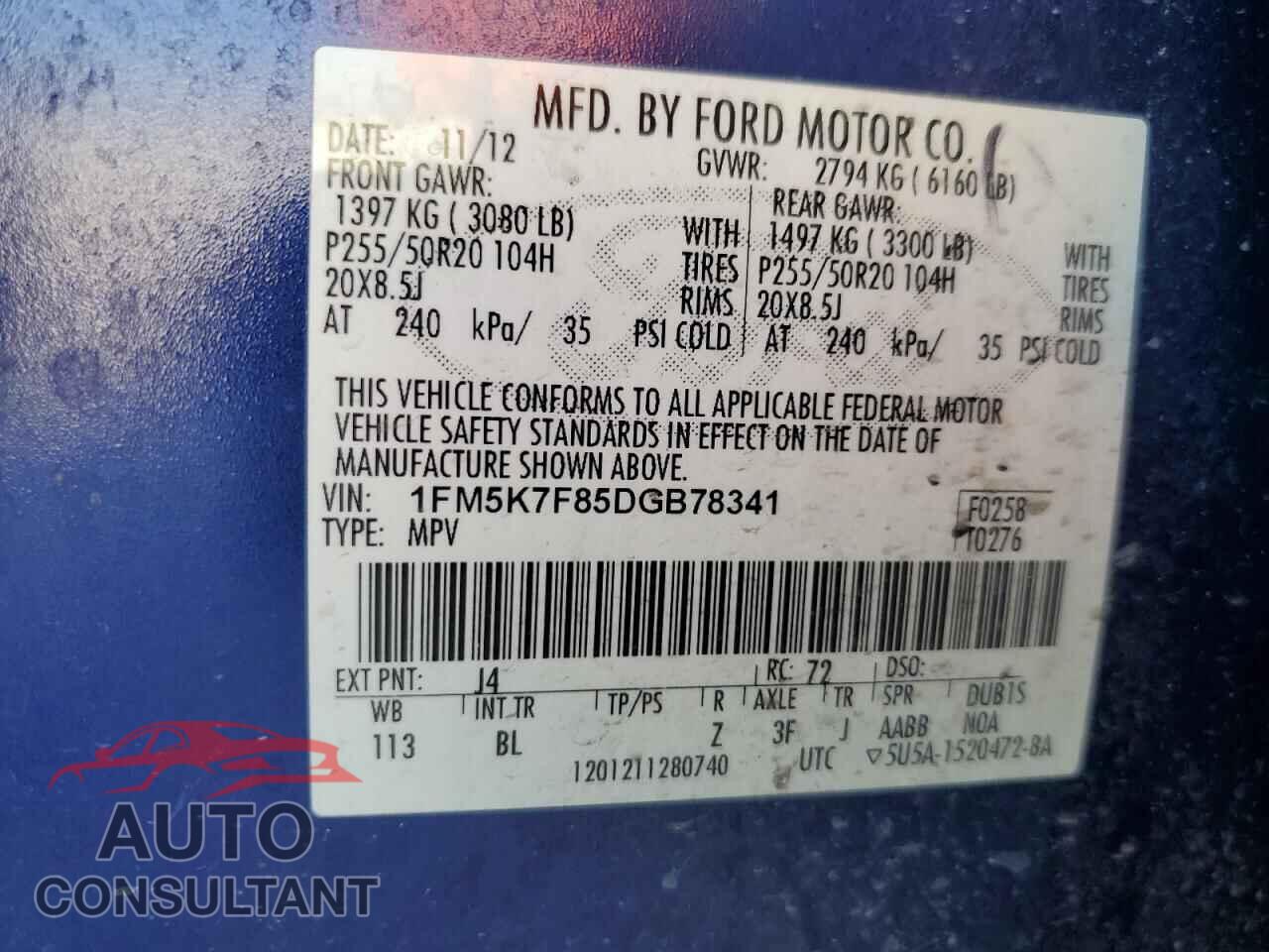 FORD EXPLORER 2013 - 1FM5K7F85DGB78341