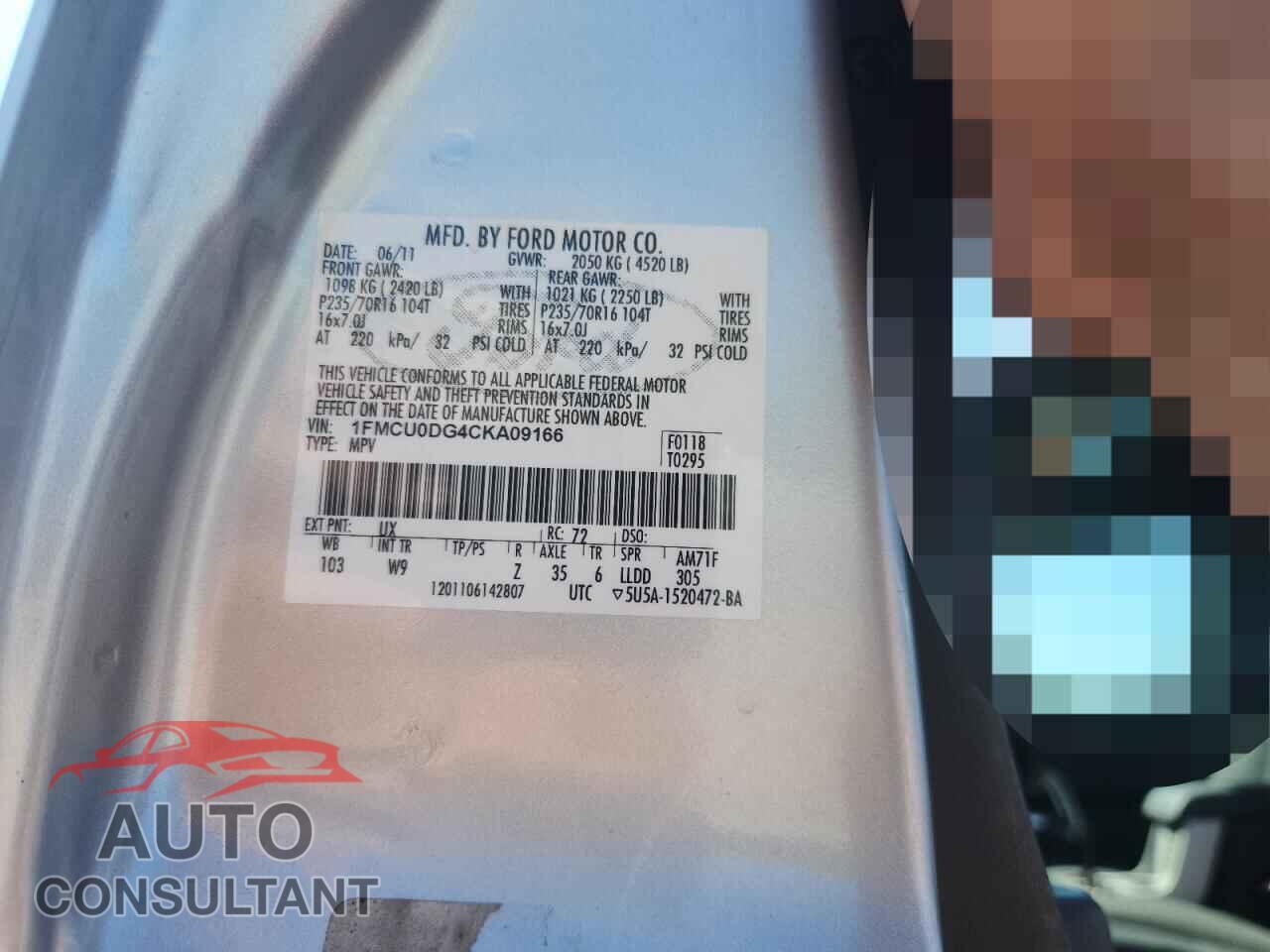 FORD ESCAPE 2012 - 1FMCU0DG4CKA09166