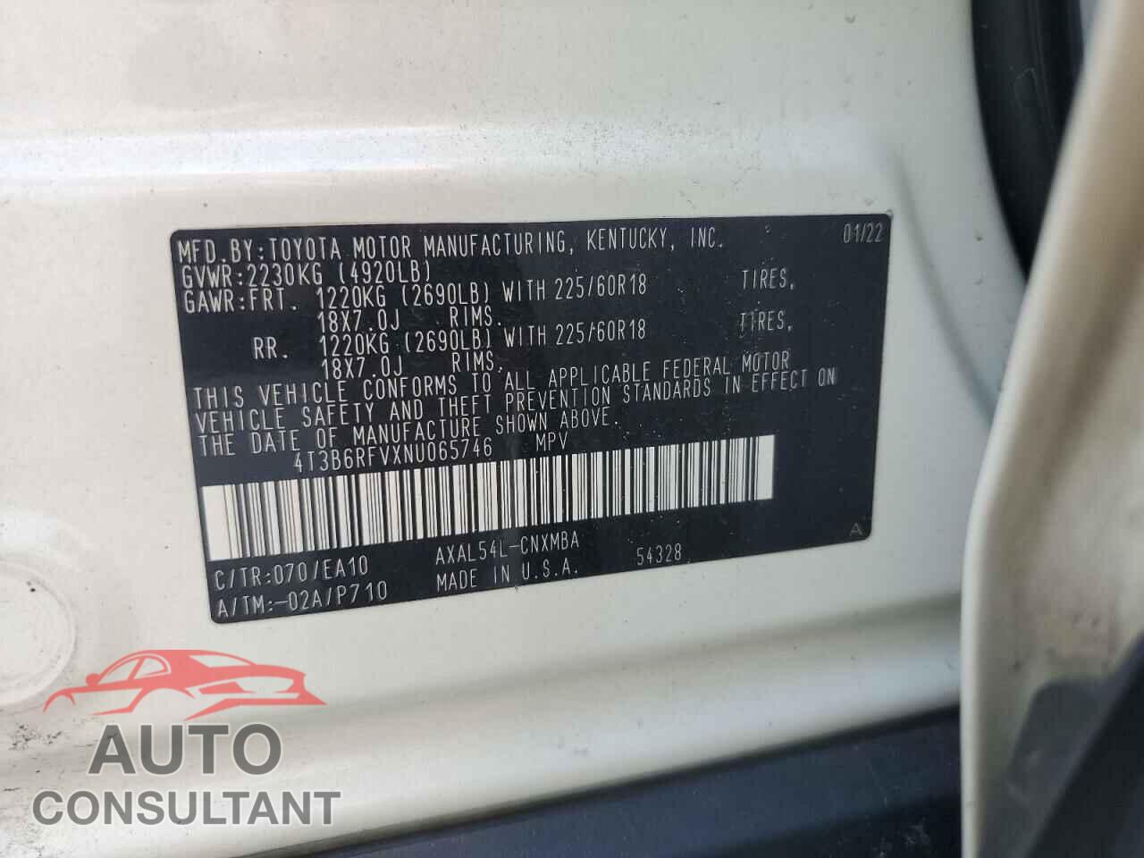 TOYOTA RAV4 2022 - 4T3B6RFVXNU065746