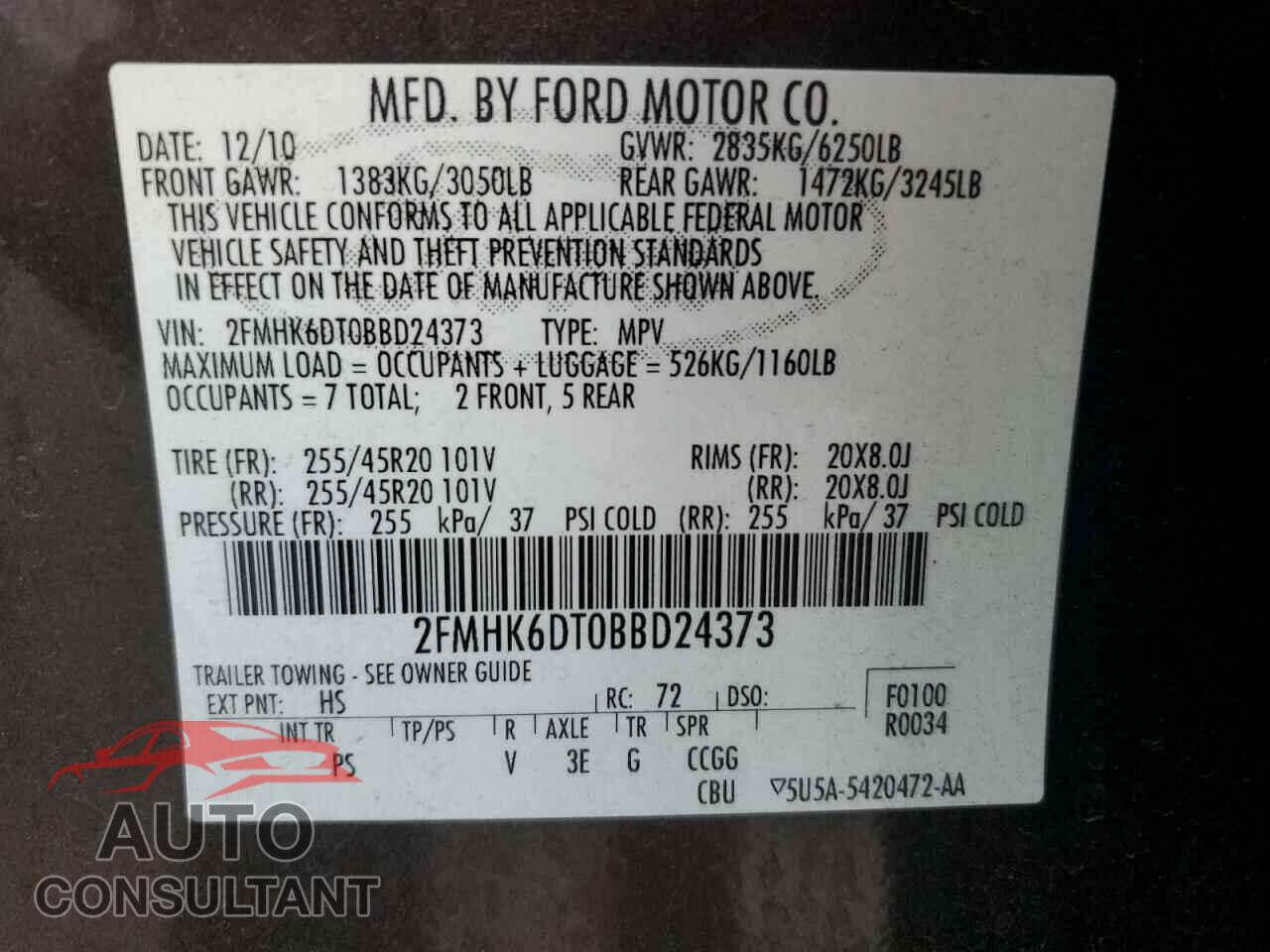 FORD FLEX 2011 - 2FMHK6DT0BBD24373