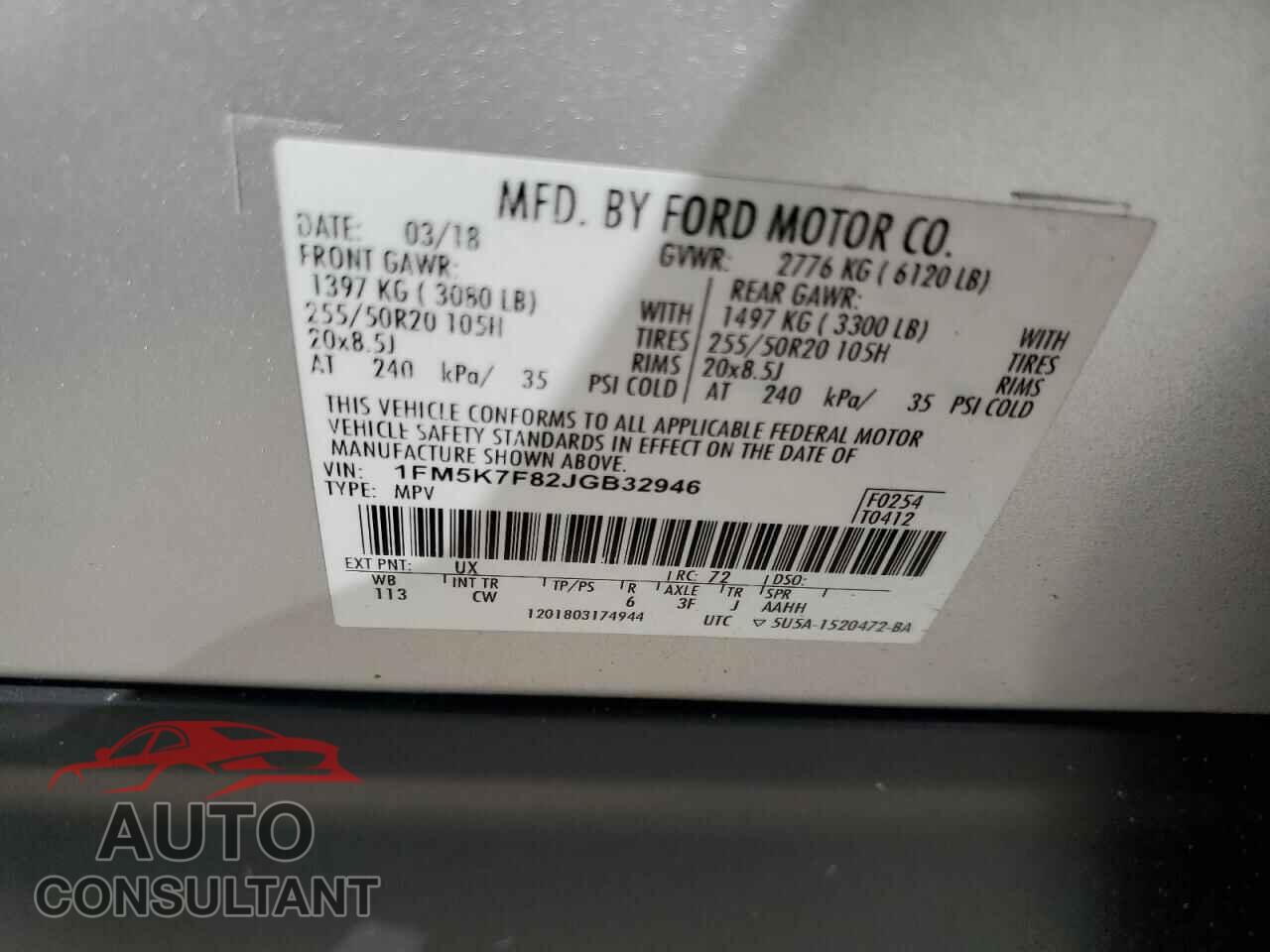 FORD EXPLORER 2018 - 1FM5K7F82JGB32946