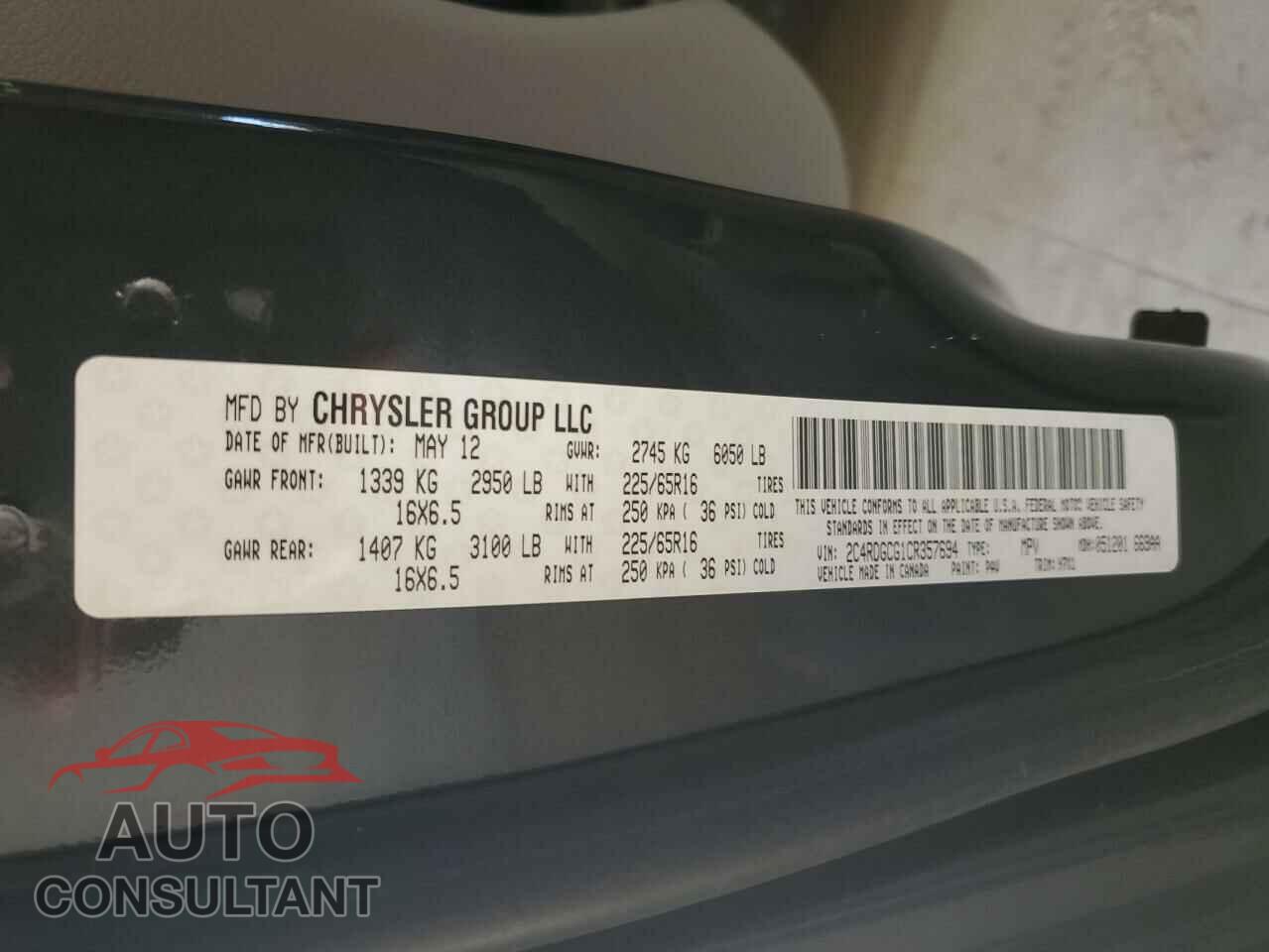 DODGE CARAVAN 2012 - 2C4RDGCG1CR357694