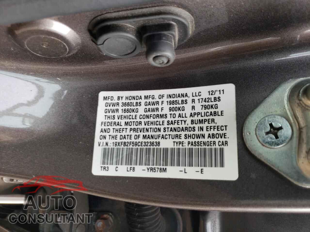 HONDA CIVIC 2012 - 19XFB2F59CE323638