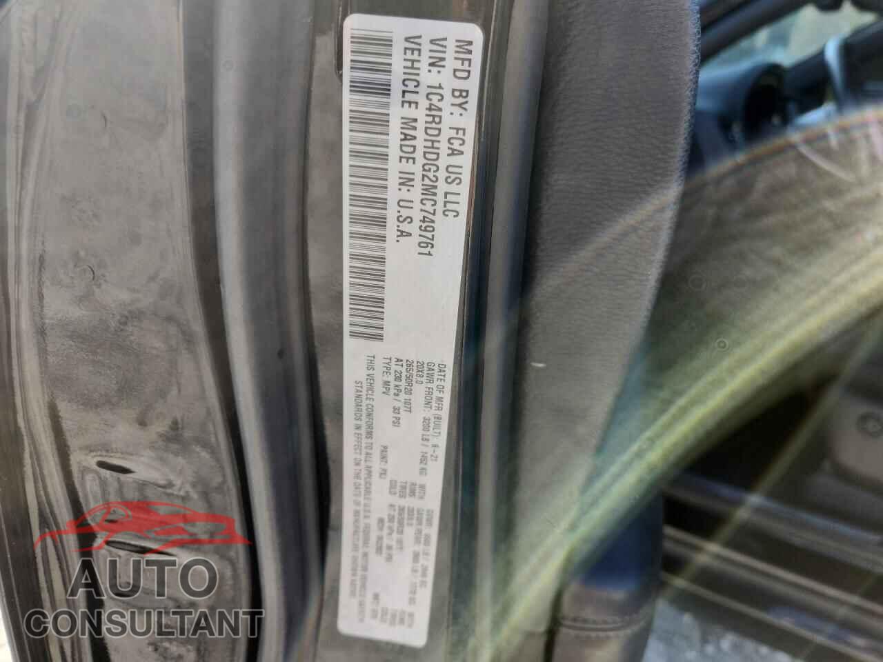 DODGE DURANGO 2021 - 1C4RDHDG2MC749761