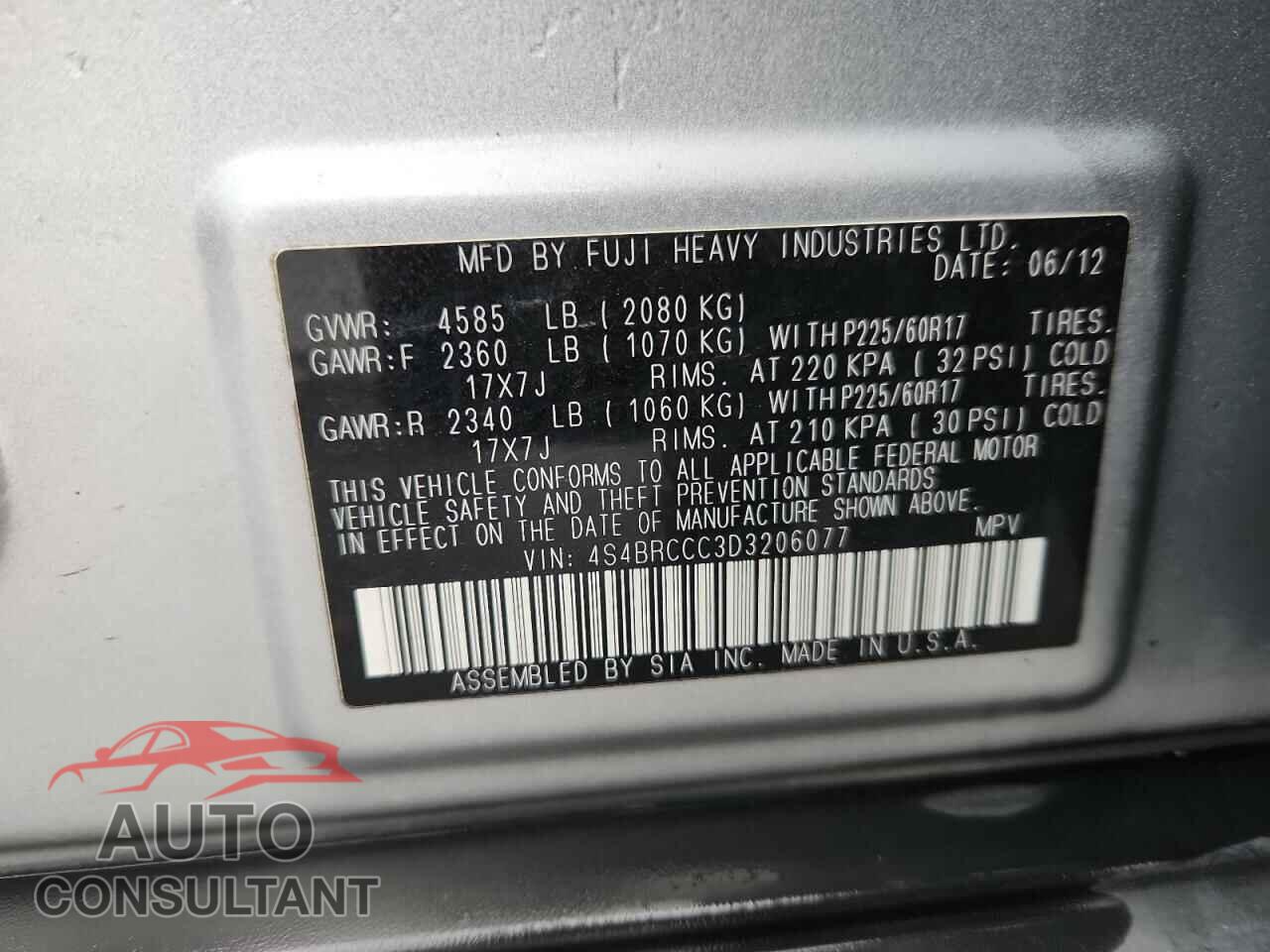 SUBARU OUTBACK 2013 - 4S4BRCCC3D3206077