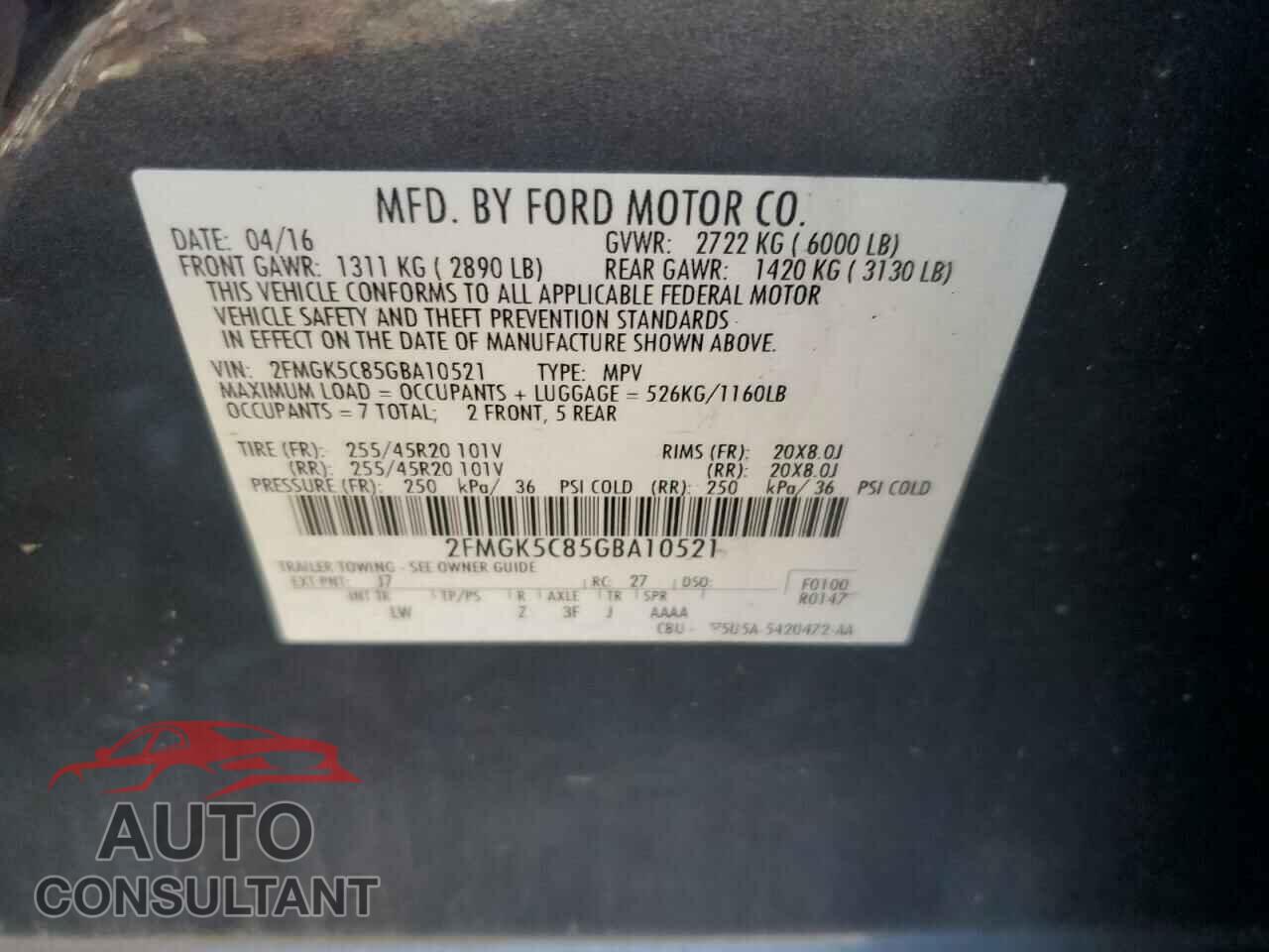 FORD FLEX 2016 - 2FMGK5C85GBA10521