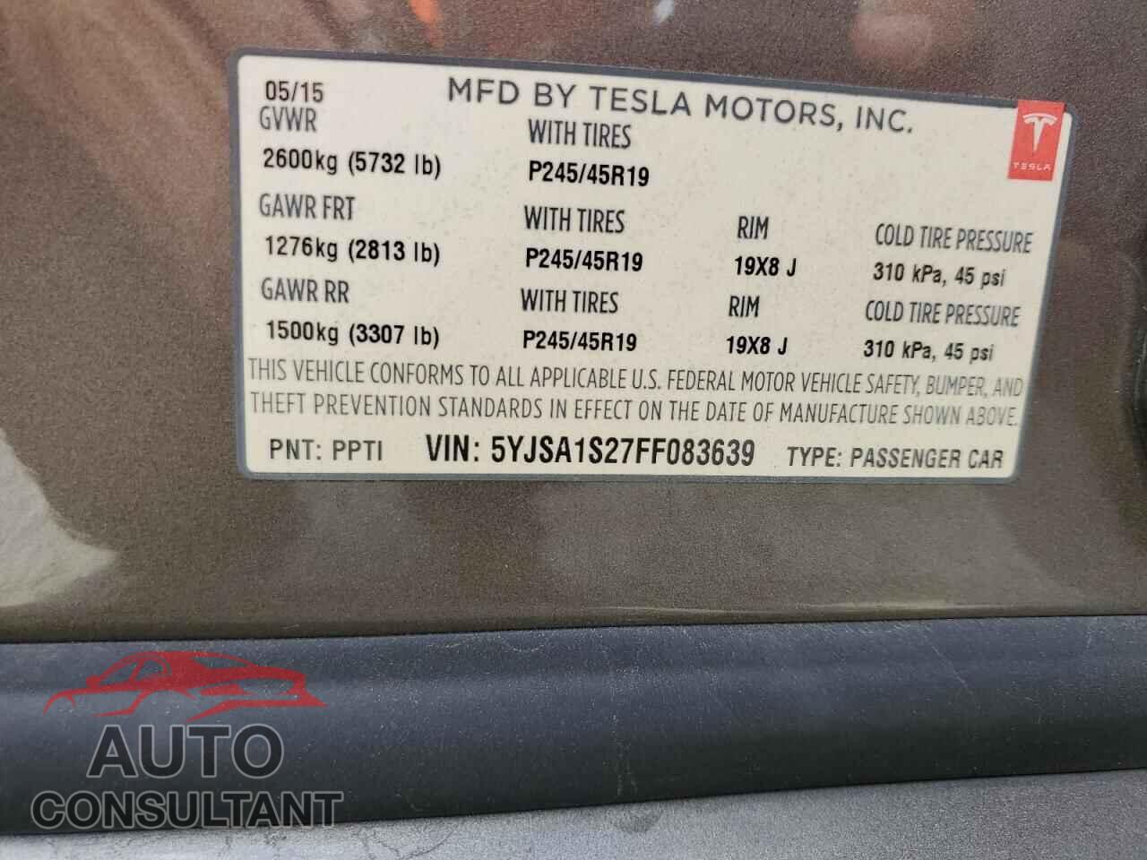 TESLA MODEL S 2015 - 5YJSA1S27FF083639