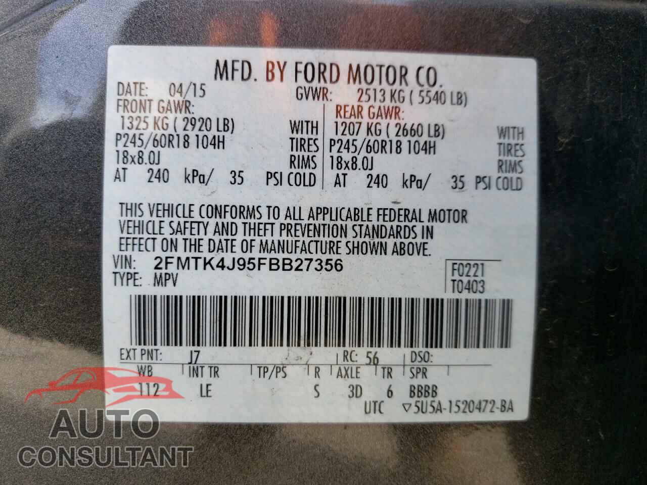 FORD EDGE 2015 - 2FMTK4J95FBB27356