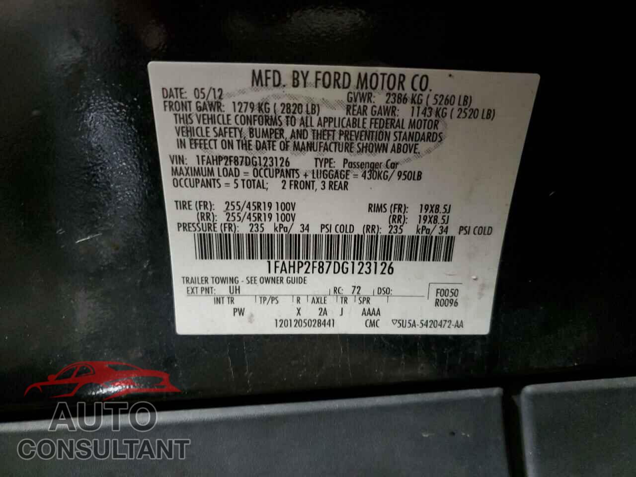 FORD TAURUS 2013 - 1FAHP2F87DG123126