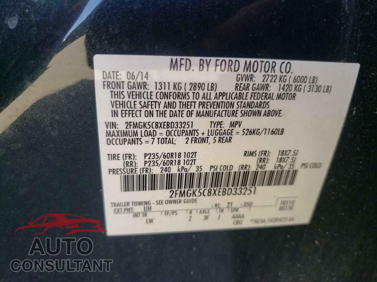 FORD FLEX 2014 - 2FMGK5C8XEBD33251