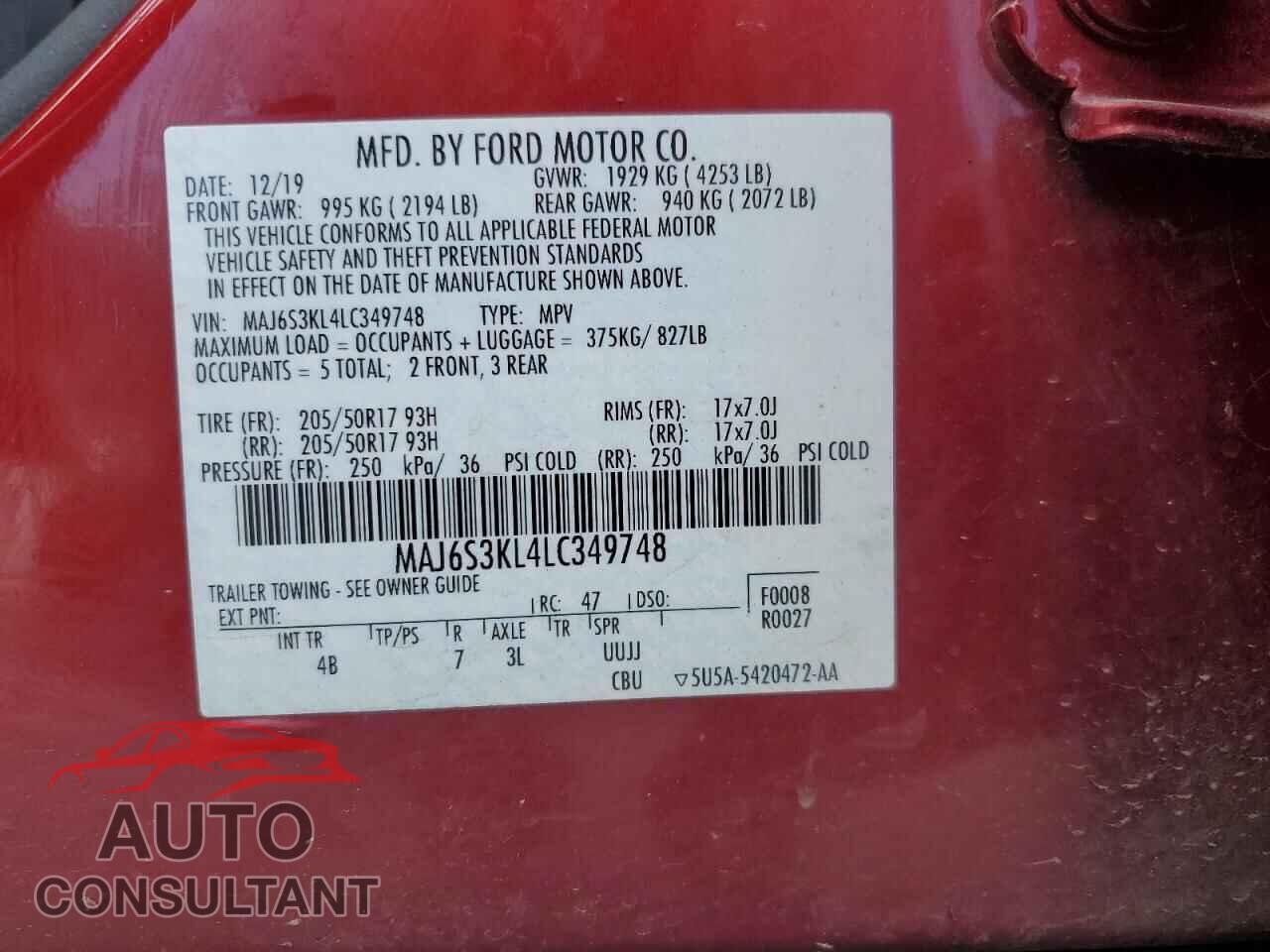 FORD ECOSPORT 2020 - MAJ6S3KL4LC349748