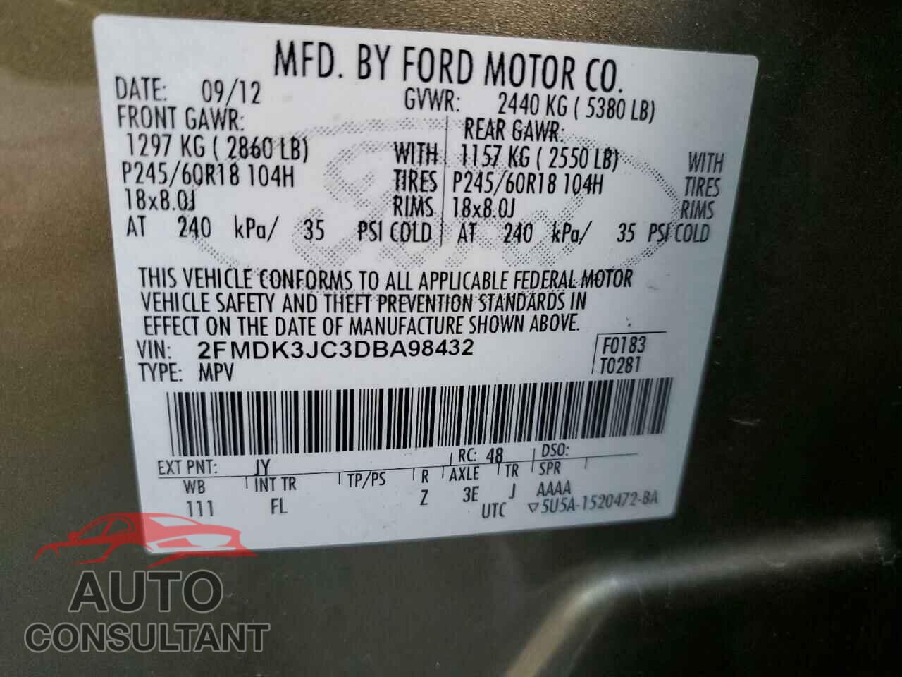 FORD EDGE 2013 - 2FMDK3JC3DBA98432