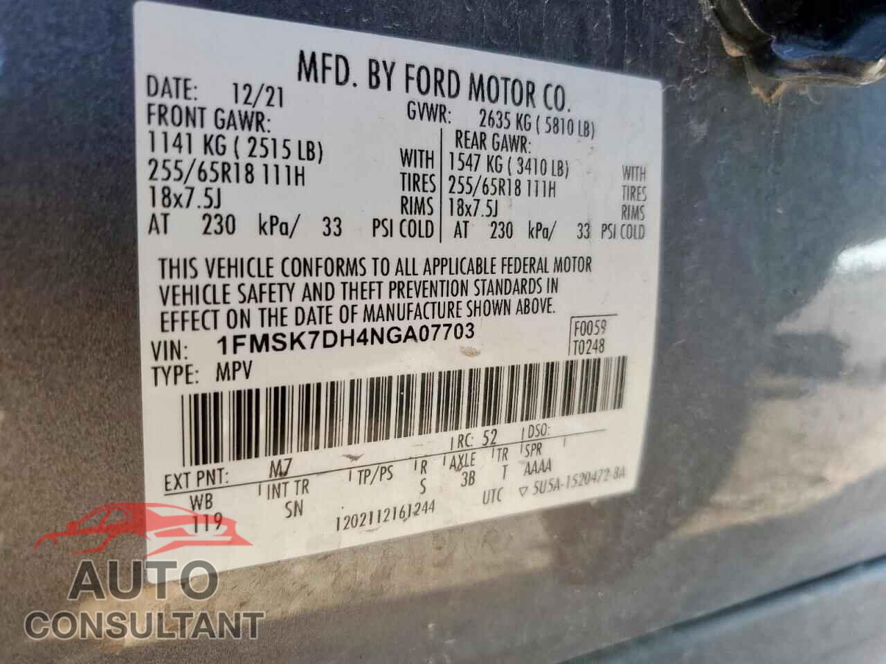 FORD EXPLORER 2022 - 1FMSK7DH4NGA07703