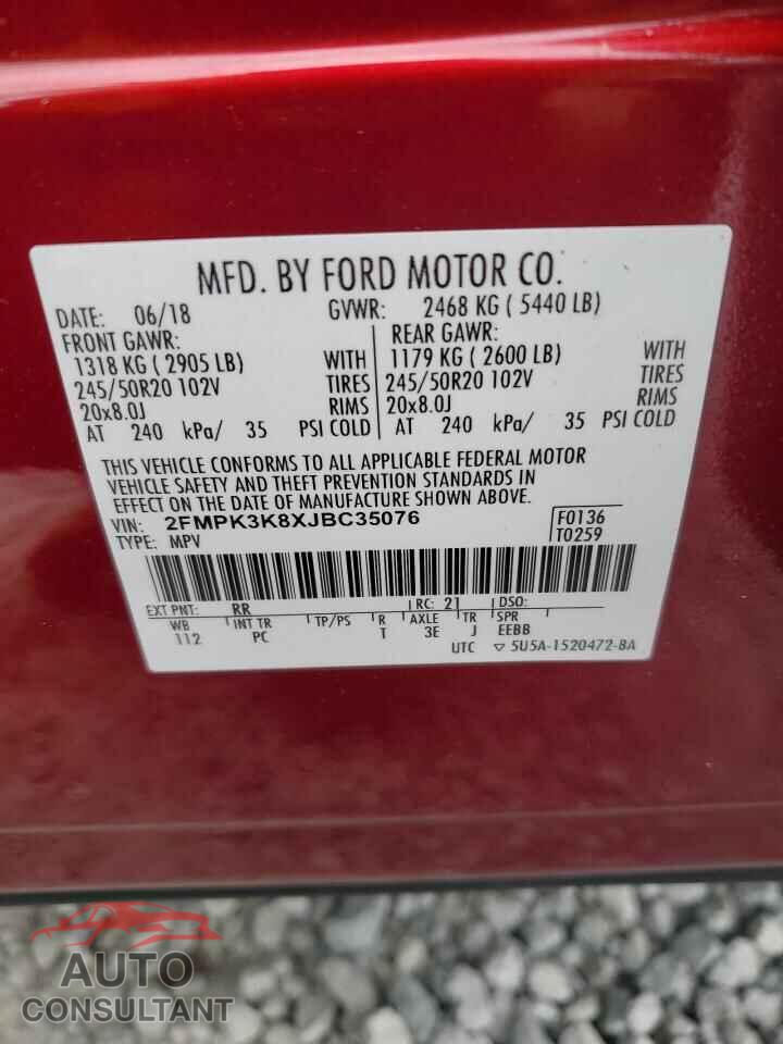 FORD EDGE 2018 - 2FMPK3K8XJBC35076