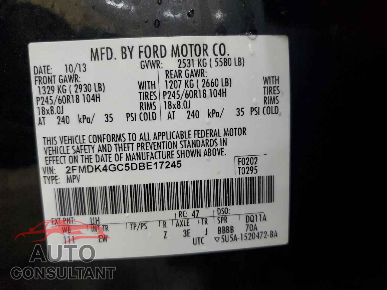 FORD EDGE 2013 - 2FMDK4GC5DBE17245