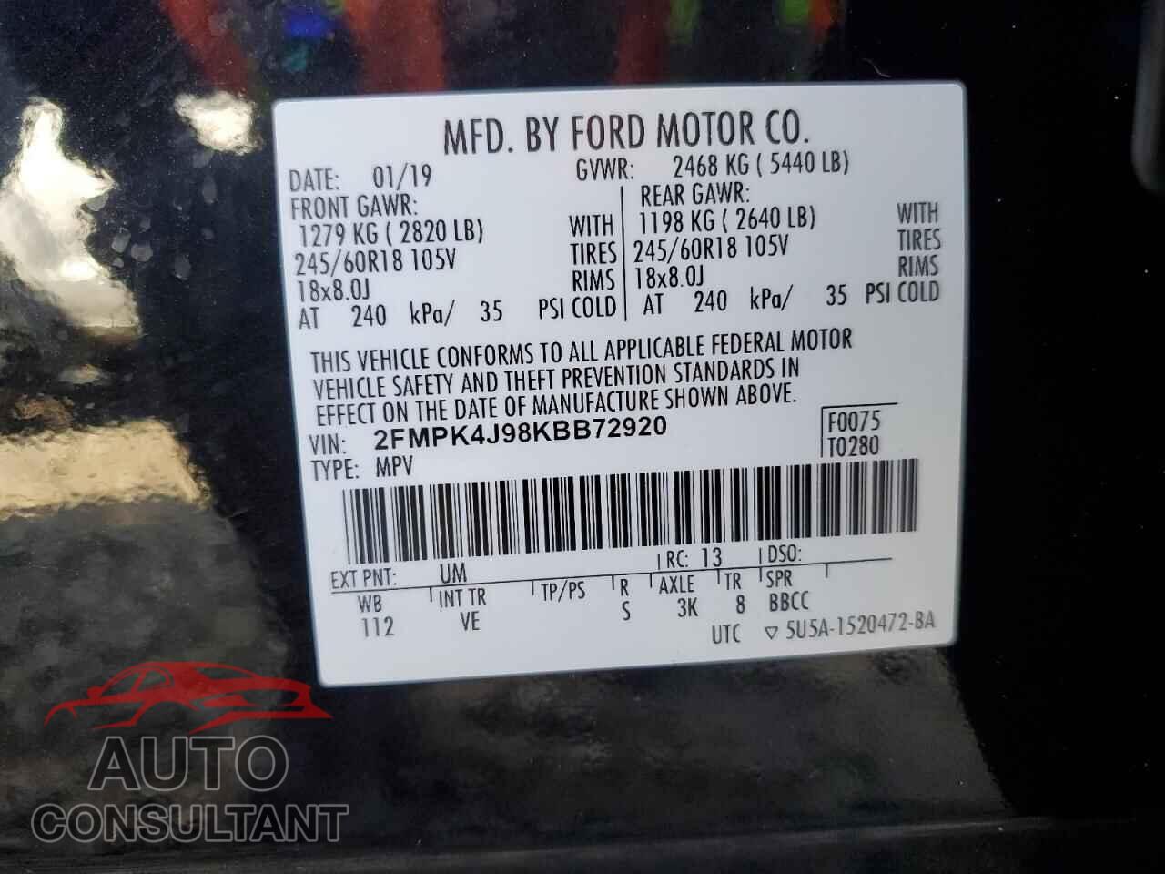 FORD EDGE 2019 - 2FMPK4J98KBB72920
