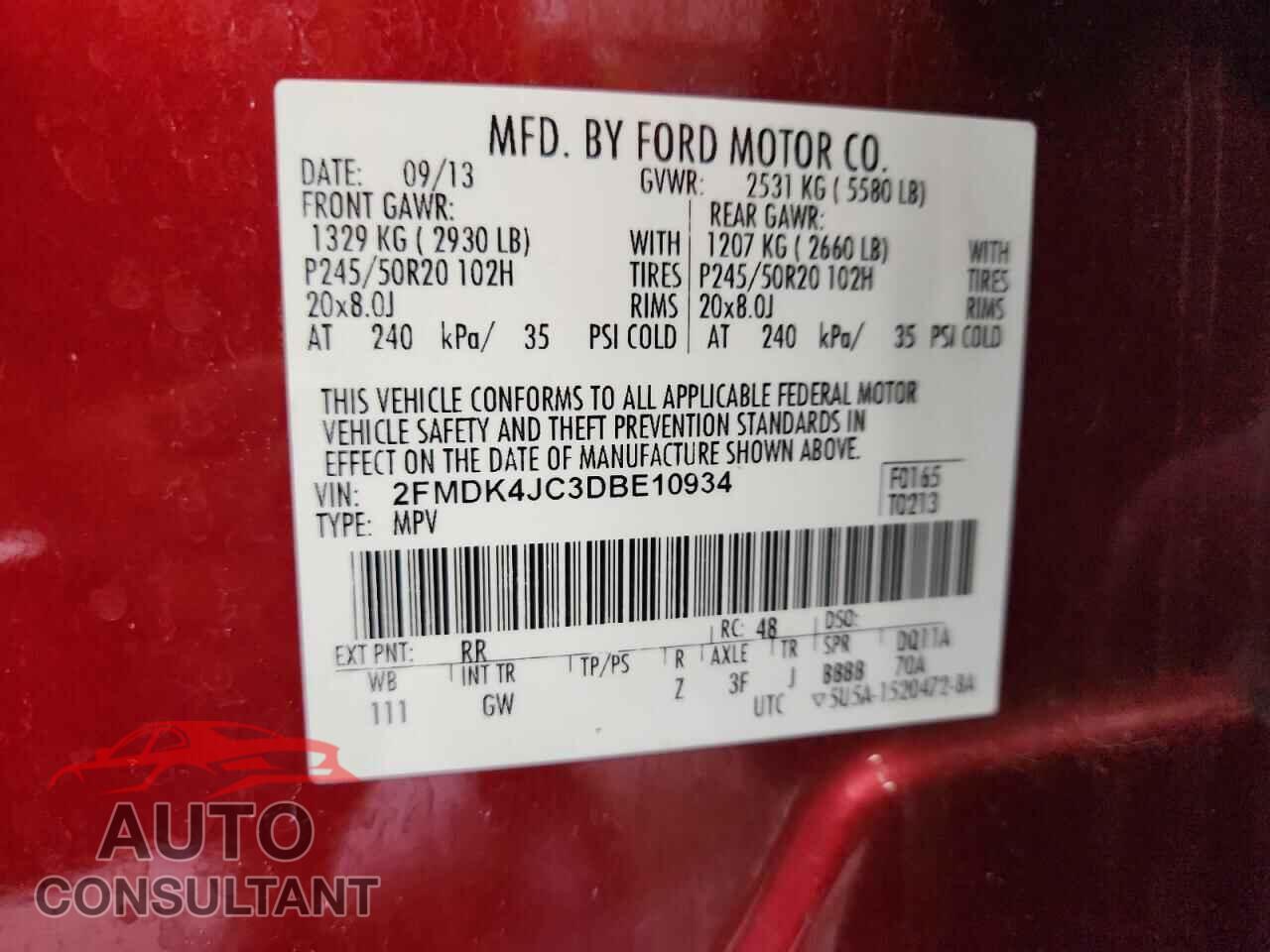 FORD EDGE 2013 - 2FMDK4JC3DBE10934