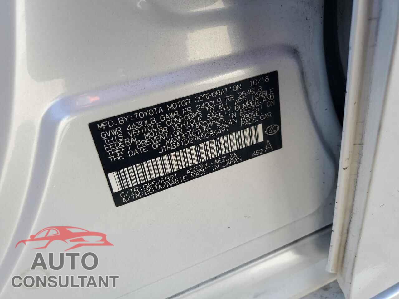 LEXUS IS 2019 - JTHBA1D27K5086497