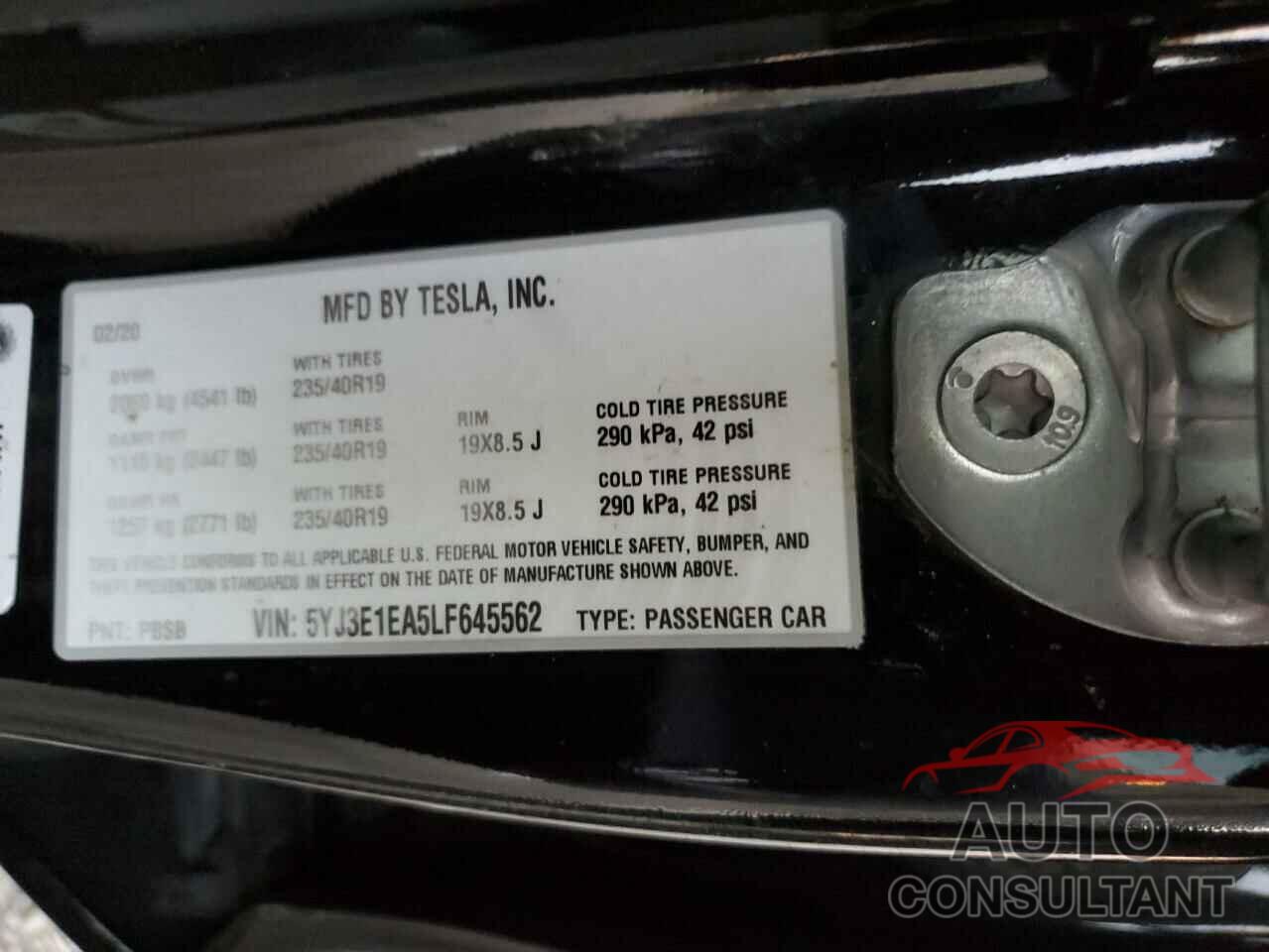 TESLA MODEL 3 2020 - 5YJ3E1EA5LF645562
