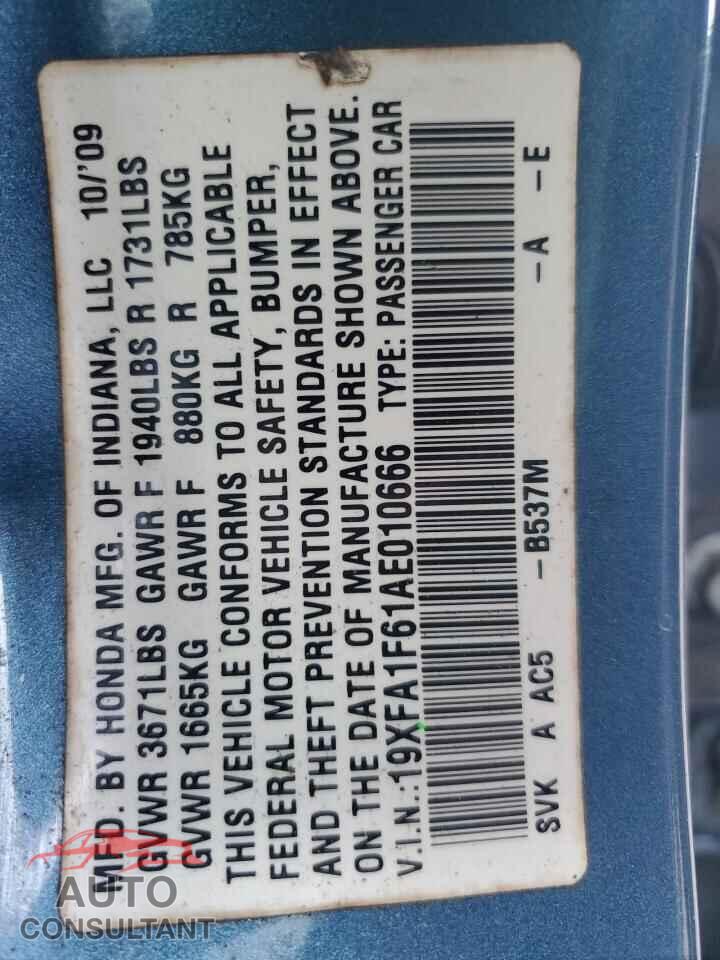 HONDA CIVIC 2010 - 19XFA1F61AE010666